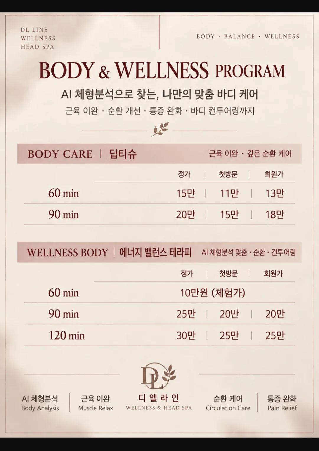 디엘라인 웰니스 헤드스파 강남 — BODY & WELLNESS PROGRAM